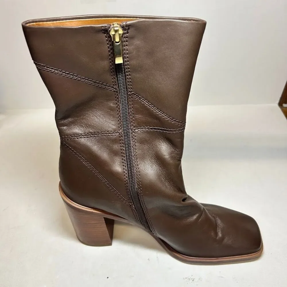 Franco Sarto Womens 11 M Dark Brown Leather Stevie Mid Shaft Boots NIB QV7